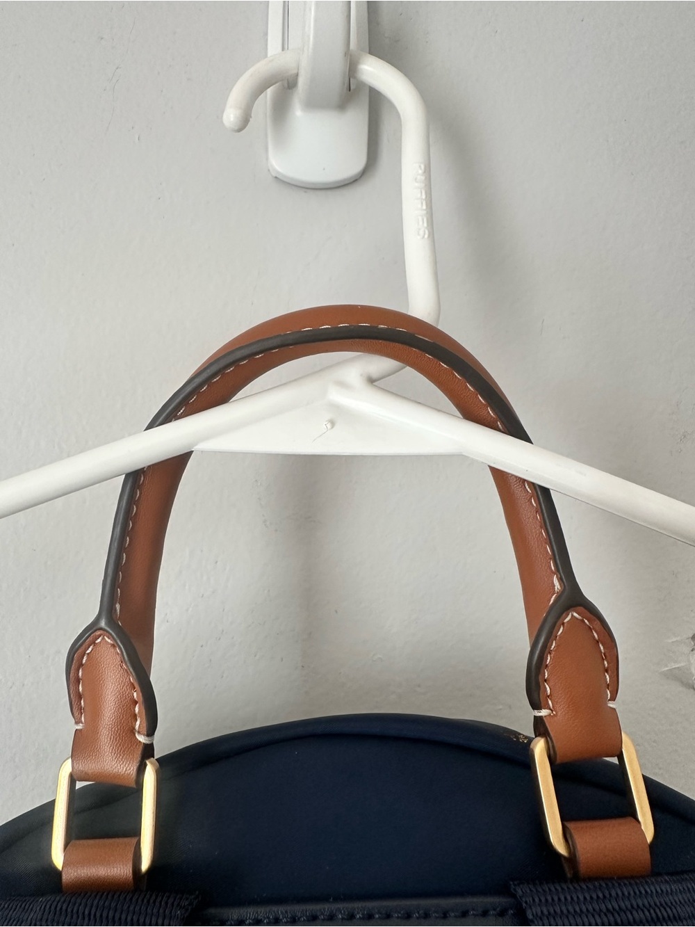 Tory Burch Navy Backpack with Bright Blue Trim and Tan Leather Handle - Picture 10 of 14